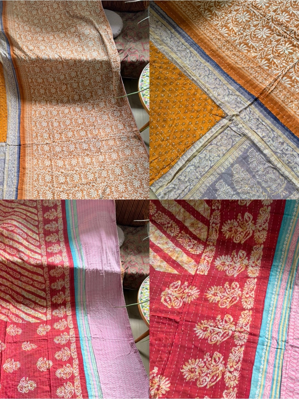 Colorful Kantha Quilt Twin Handmade Cotton Boho Reversible Patchwork Throw